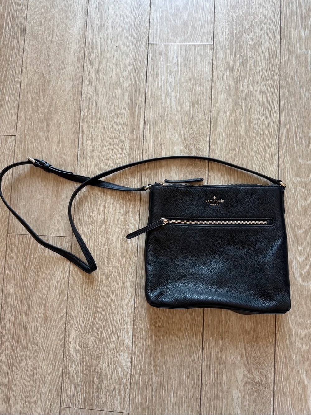 kate spade Black Pebbled Leather Crossbody Purse with Gold Hardware